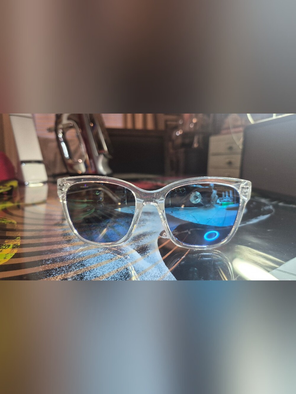 Clear Frame Sunglasses with Blue-Tinted Lenses for Women